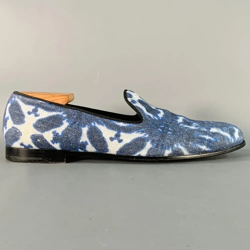 GIORGIO ARMANI Size 10.5 Blue White Tie Dye Canvas Slip On Loafers